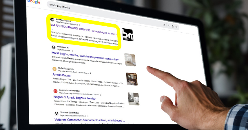 serp di google per sito internet di arredo bagni treviso